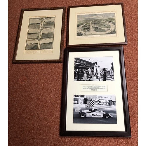 4278 - 2 black and white prints of Grand Prix podium and a race car with presentation label for 15th Novemb... 