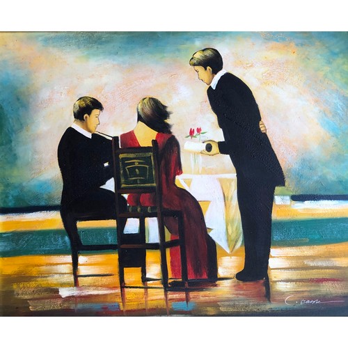 4261 - A pair of pictures, 1 depicting couple at a table with waiter C. Bain signature to corner and 1 of p... 