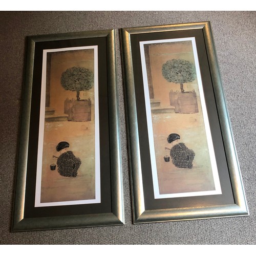 4286 - A pair of Japanese style prints in silver coloured frames, 54 x 113cm overall.