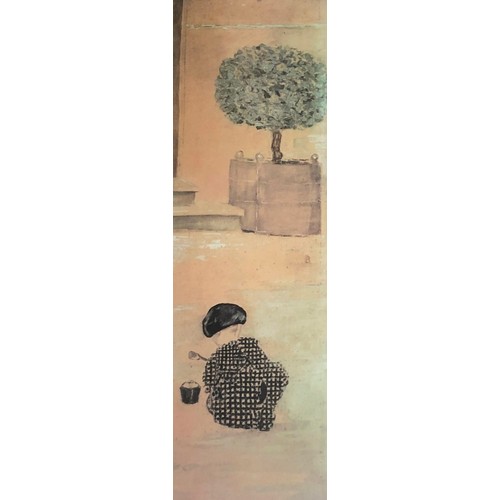 4286 - A pair of Japanese style prints in silver coloured frames, 54 x 113cm overall.