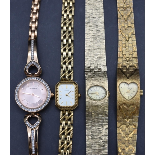 587 - A ladies' Sekonda circular wristwatch with matching strap bracelet and 6 other ladies' gold plated w... 