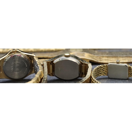 587 - A ladies' Sekonda circular wristwatch with matching strap bracelet and 6 other ladies' gold plated w... 