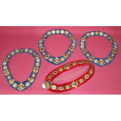 7212 - A quantity of Buffalo gilt metal and enamelled badges, all mounted on red and blue velvet collars (4... 