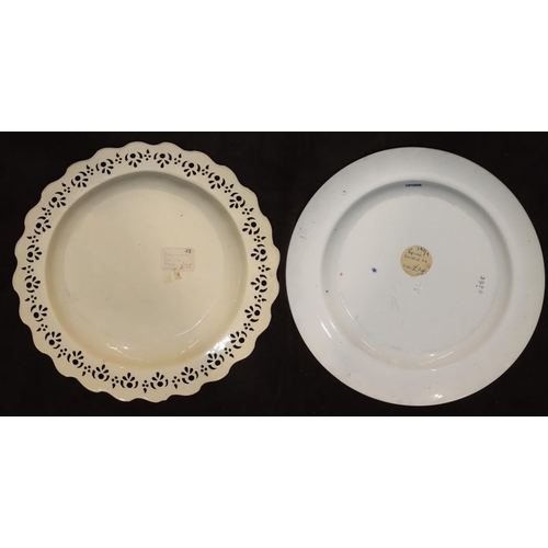 11 - An 18th Century Creamware round scallop shaped plate with pierced gallery, 21.7cm diameter, a 19th C... 