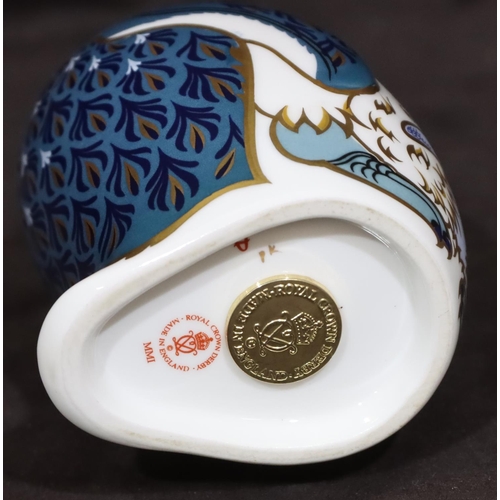 117 - A Royal Crown Derby paperweight in the form of a penguin on white and blue ground with gilt decorati... 