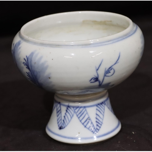 139 - A 19th Century Oriental blue and white round bulbous shaped pot with bamboo and landscape decoration... 