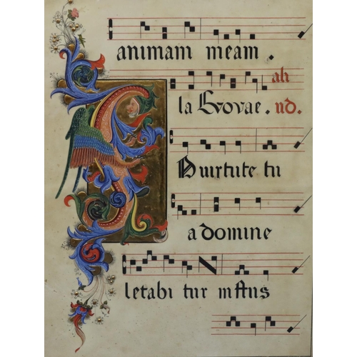 188 - A Continental musical chord watercolour, with multi-coloured bird, floral, scroll and gold leaf deco... 