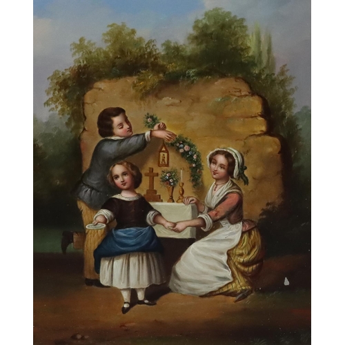 200 - A pair of 19th Century oil on boards depicting a family of 3, unsigned, 20.5 x 16cm, in gilt frame. ... 