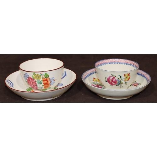 21 - An early 19th Century Newhall tea bowl and saucer on white ground with multi-coloured floral and lea... 