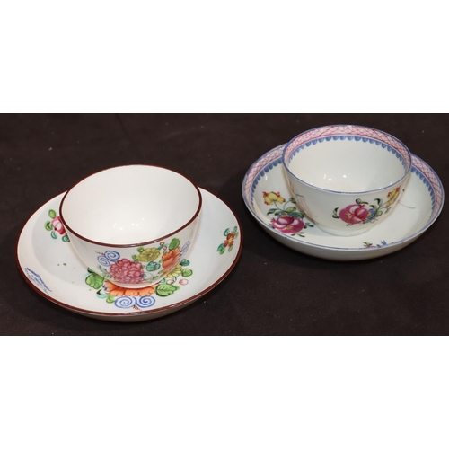 21 - An early 19th Century Newhall tea bowl and saucer on white ground with multi-coloured floral and lea... 