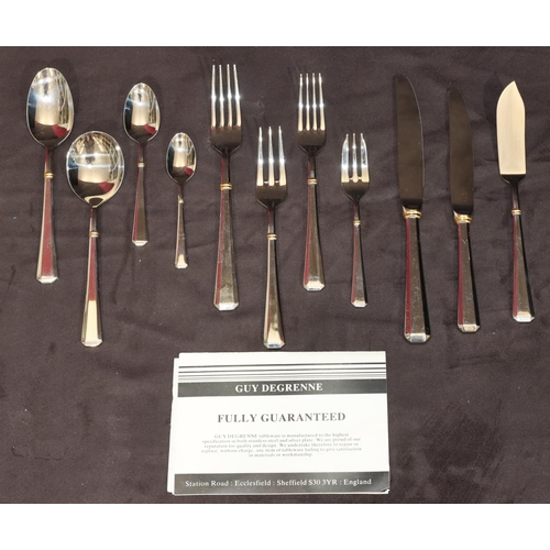 217 - Guy Degrenne stainless steel 12-place setting flatware service (complete) in fitted mahogany case