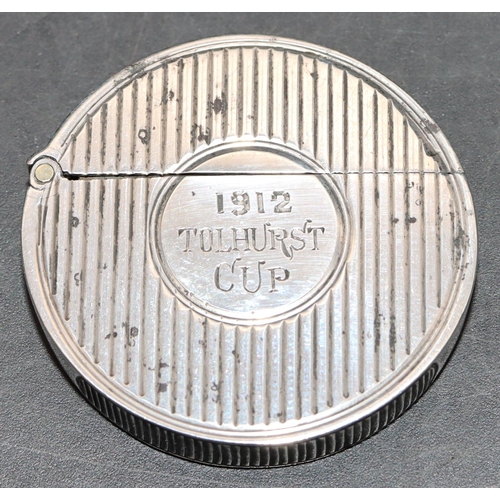 219 - An Edward VII circular silver vesta case with reeded decoration and hinged lid, Birmingham 1902, wit... 