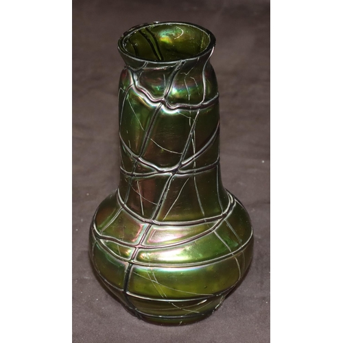 31 - Pallme-Koenig style glass round bulbous thin necked vase on green ground, 22cm high