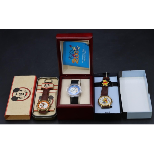 382 - 3 children's watches, a Disney watch depicting Tigger with leather strap (boxed), A Mil-Looney-UM wa... 