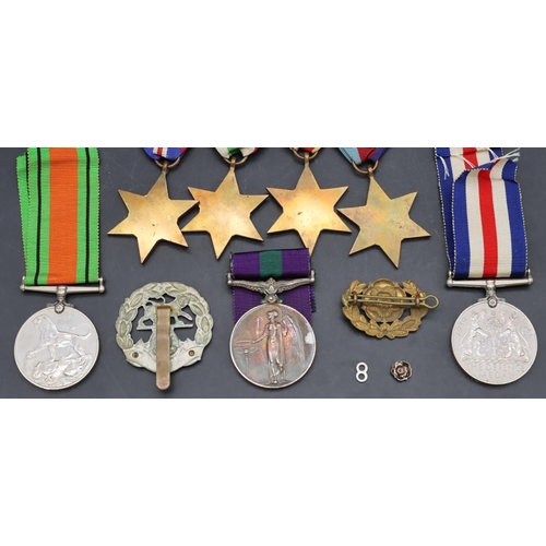 394 - A set of 7 WWII military medals, Palestine Medal 2050831.Pte.E.G.Tickner. Hamps.R with 1939/45 medal... 