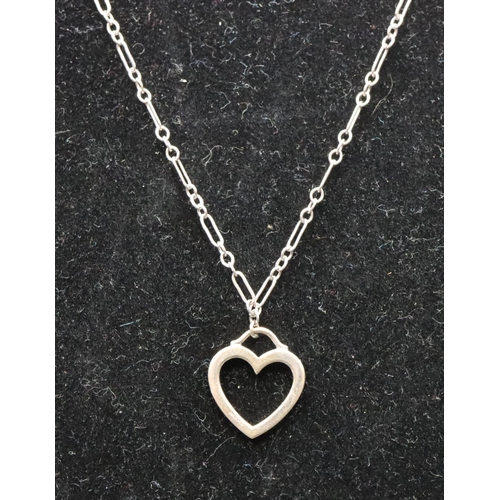 398 - An 18ct white gold Tiffany heart shaped pendant with chain, 51cm long, 6.1 grams