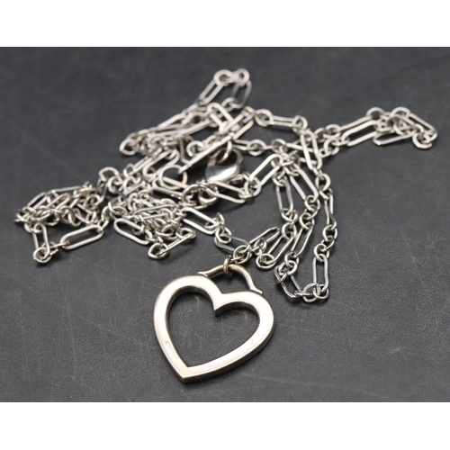 398 - An 18ct white gold Tiffany heart shaped pendant with chain, 51cm long, 6.1 grams