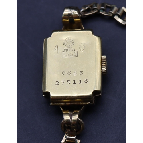 405 - An 18ct gold ladies' Libelle wristwatch with square silvered dial and later plated bracelet, case ap... 