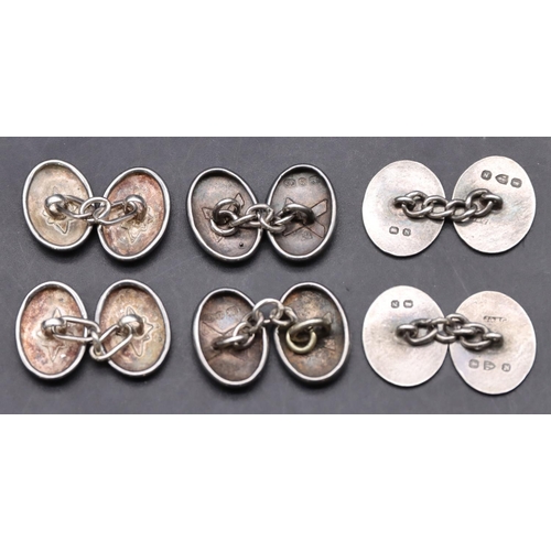 413 - 3 pairs of Victorian oval silver gentlemen's cufflinks, 15 grams