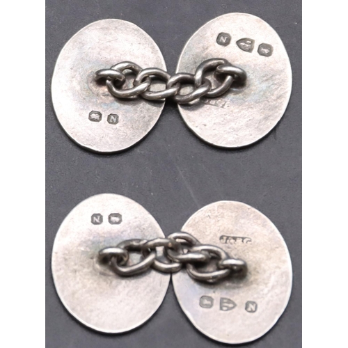 413 - 3 pairs of Victorian oval silver gentlemen's cufflinks, 15 grams