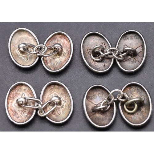 413 - 3 pairs of Victorian oval silver gentlemen's cufflinks, 15 grams