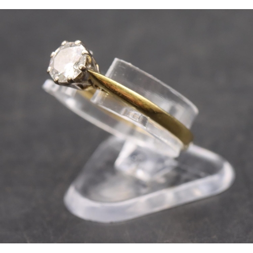 427 - An 18ct gold solitaire diamond ring, approx. 0.50 carat, size N, 2.3 grams gross, (white in colour a... 