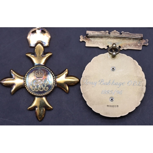 444 - A cased OBE in Thomas Fattorni case and a Birmingham silver gilt and enamelled Chairman Badge inscri... 