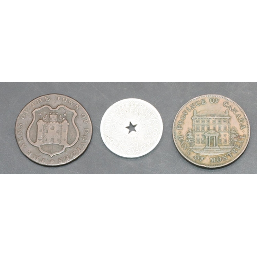 464 - An 18th Century Devizes Bank Token 1796, a Canadian Bank Token 1844 and an American Railway Token 19... 