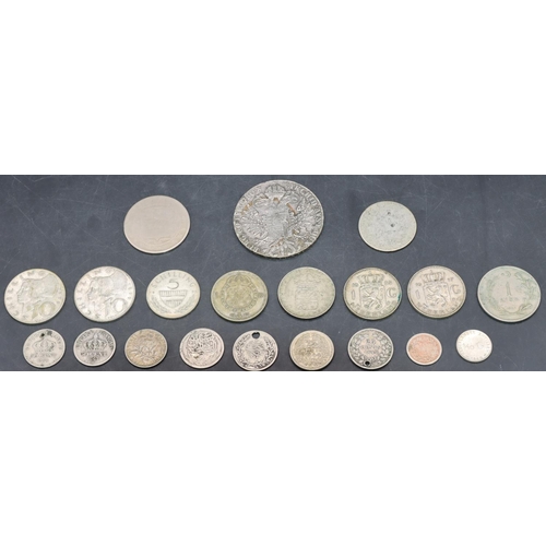 465 - A Maria Theresa 18th Century Thaler silver coin 1780 and a selection of European silver coins, 119 g... 