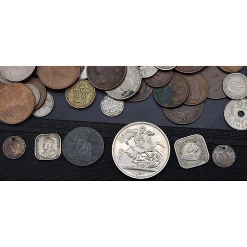 486 - A 1951 Crown, a George II bronze coin and a small quantity of various English and Continental coins