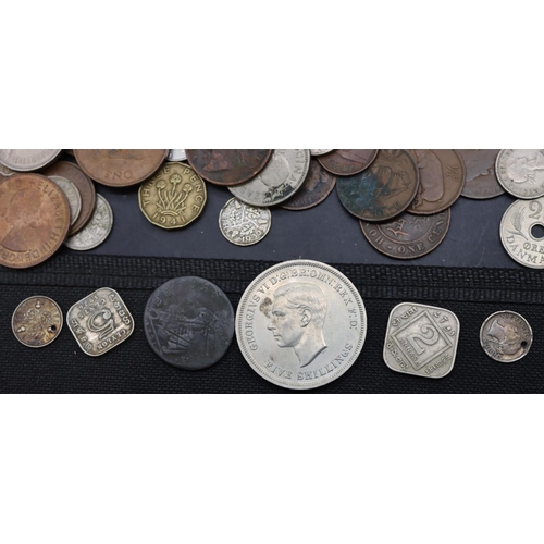 486 - A 1951 Crown, a George II bronze coin and a small quantity of various English and Continental coins