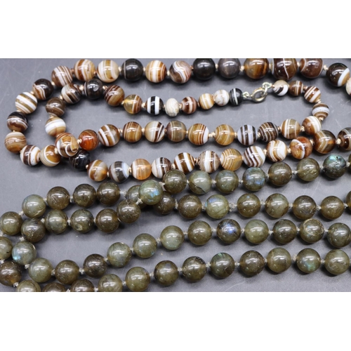 504 - An unusual green hardstone bead necklace, a malachite graduated bead necklace with 9ct gold clasp an... 