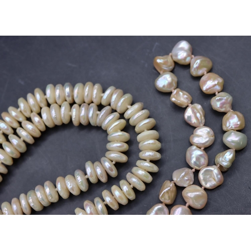 507 - A Mother of Pearl bead necklace with 9ct gold clasp and a similar necklace (2)