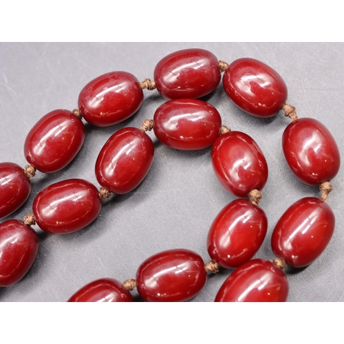 508 - A dark amber graduated bead necklace, 65 grams gross