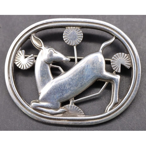 529 - Georg Jensen, 925 silver brooch, numbered 256, in the form of a deer with pierced decoration, 4.5cm ... 