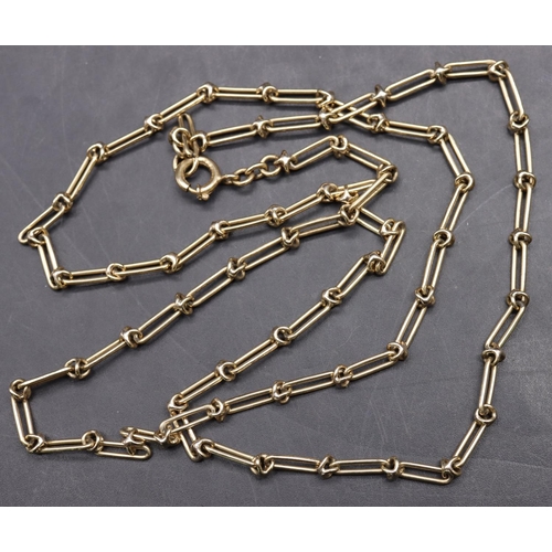 547 - A 9ct gold rectangular linked chain, 79cm long, 23 grams