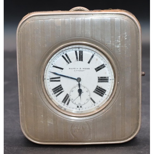 561 - Mappin & Webb 935 silver coloured metal Goliath pocket watch with white enamel dial, seconds dial an... 