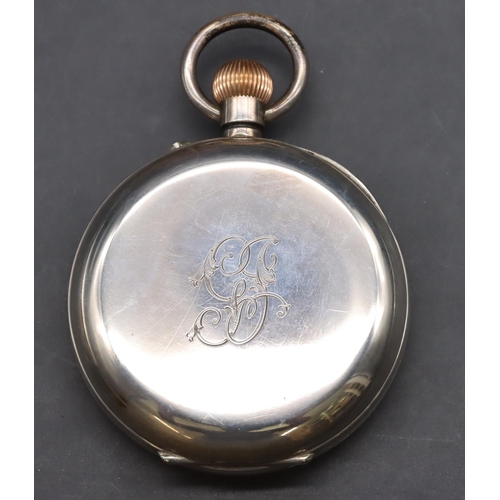 561 - Mappin & Webb 935 silver coloured metal Goliath pocket watch with white enamel dial, seconds dial an... 