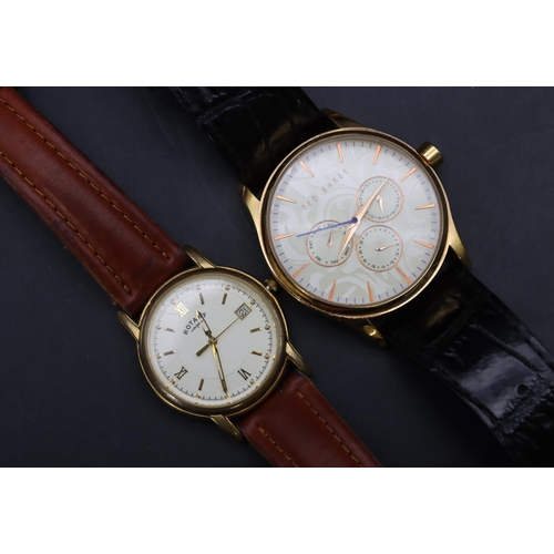 574 - A Ted Baker circular gilt wristwatch with 3 further dials, calendar, second hand etc, leather strap ... 