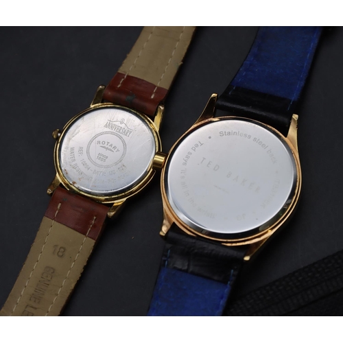 574 - A Ted Baker circular gilt wristwatch with 3 further dials, calendar, second hand etc, leather strap ... 