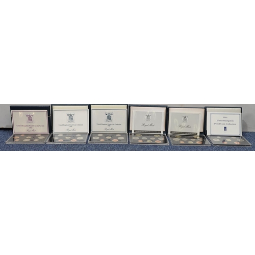 580 - 6 Royal Mint United Kingdom proof coin collections, 1983, 2 x 1985, 2 x 1989 and 1991, all boxed. (6... 