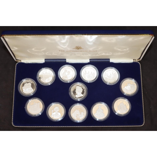 584 - A cased set of 12 silver coins HM Queen Elizabeth the Queen Mother, Birmingham Mint, cased.