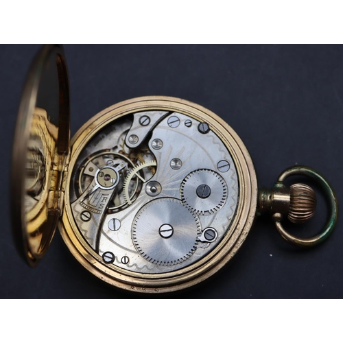 585 - Herbert Wolf gold plated pocket watch with white enamel dial, seconds dial and Arabic numerals.