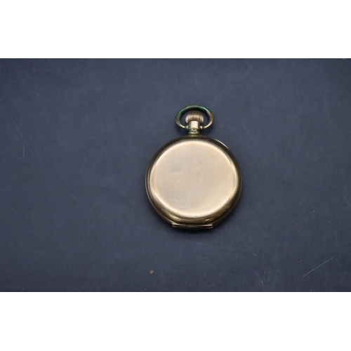 585 - Herbert Wolf gold plated pocket watch with white enamel dial, seconds dial and Arabic numerals.