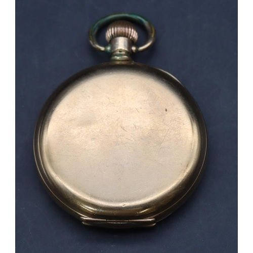 585 - Herbert Wolf gold plated pocket watch with white enamel dial, seconds dial and Arabic numerals.