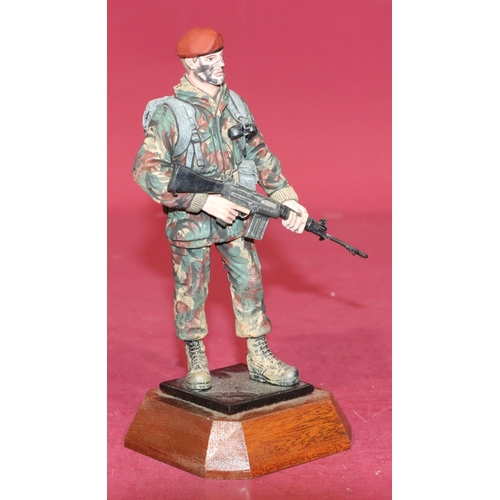 648 - Charles C Stadden painted bronze military figure on square wood base, 19cm high