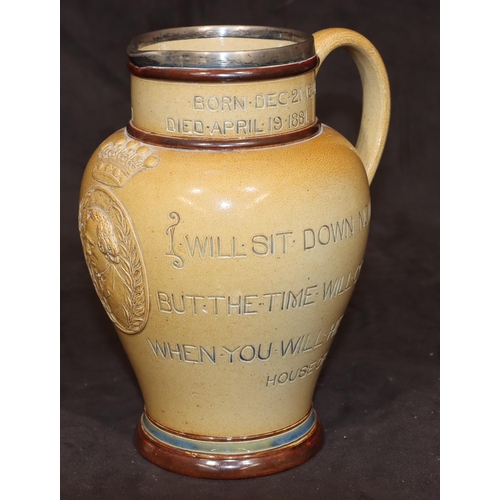 7 - A Doulton Lambeth for John Mortlock & Co., London, glazed stoneware jug in round bulbous form with t... 