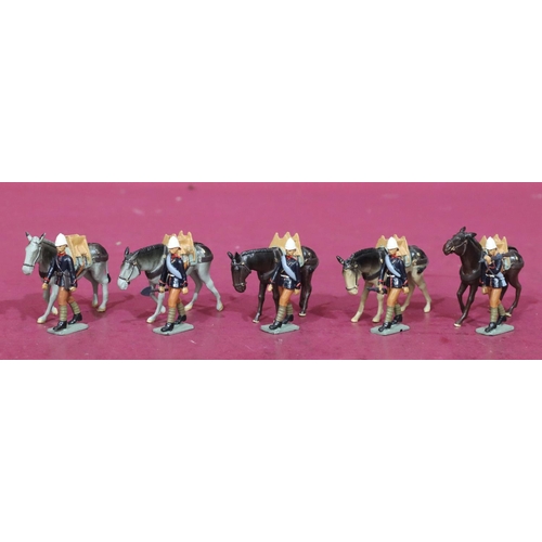 709 - A set of 5 W Britain painted lead military figures together with horses (10)