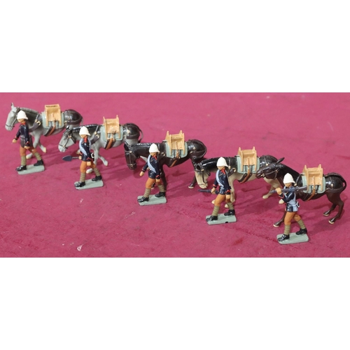 709 - A set of 5 W Britain painted lead military figures together with horses (10)