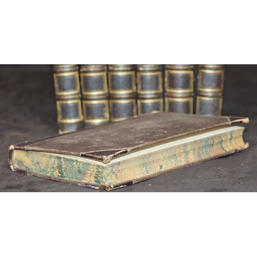 729 - A set of 7 part leather bound books Waverley novels, circa. 1845, by Robert Cadell, vols. 17, 18, 19... 